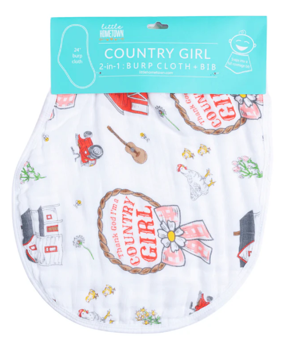 2-in-1 Burp Cloth + Bib: Country Girl