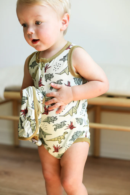 Dino Bamboo Henley Onesie: