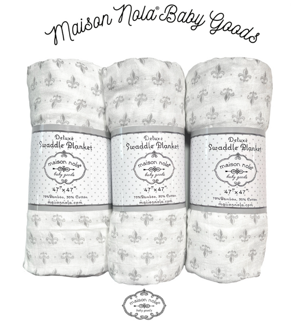 Fleur De Lis Muslin Swaddle: Gray