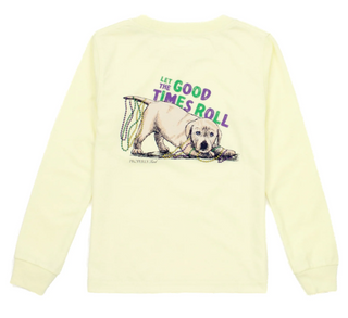 Youth Pawdi Gras Long-Sleeve Light Yellow Tshirt: