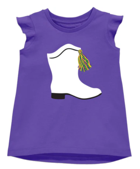 Mardi Gras Sequin Boot Purple Ruffle Short Sleeve: