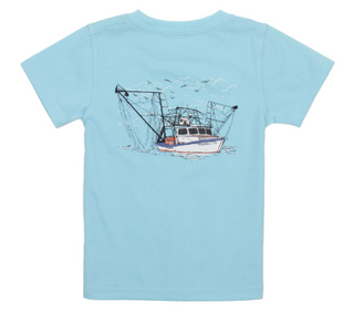 Toddler Shrimp Boat Short Sleeve Powder Blue Tee