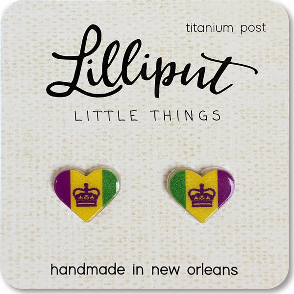 Mardi Gras Crown Heart Earrings